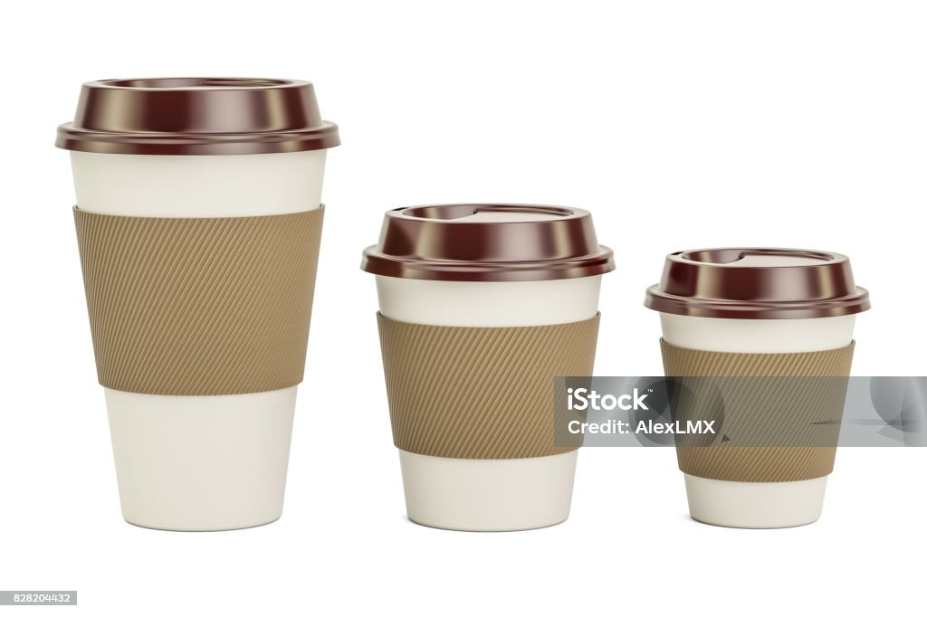 Disposable Cups Set, 3D rendering isolated on white background Scale Stock Photo