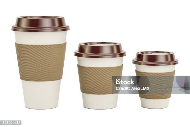 Disposable Cups Set 3d Rendering Isolated On White Background Stock Photo - Download Image Now