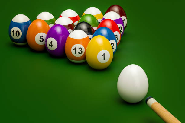 istock Easter billiard balls with cue, 3D rendering isolated on white background 828204488