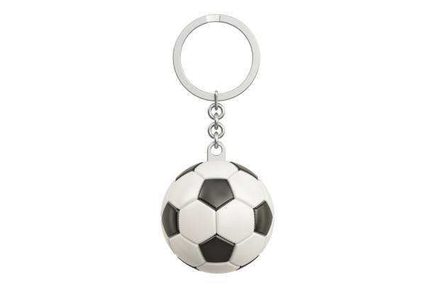istock Keychain with a soccer ball, 3D rendering isolated on white background 828204534