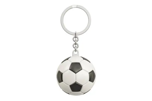 Keychain with a soccer ball, 3D rendering isolated on white background