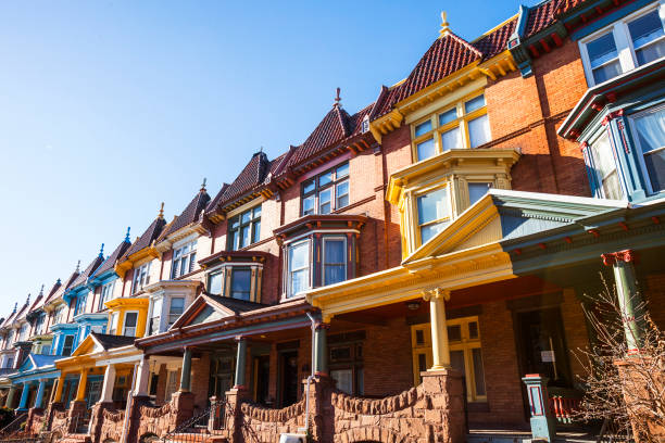 istock Colourful row houses - Charles Village, Baltimore 828215778