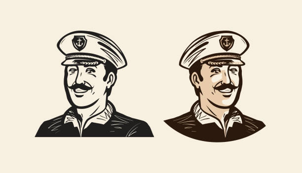 Portrait of smiling captain. Sailor, seafarer sketch Vintage