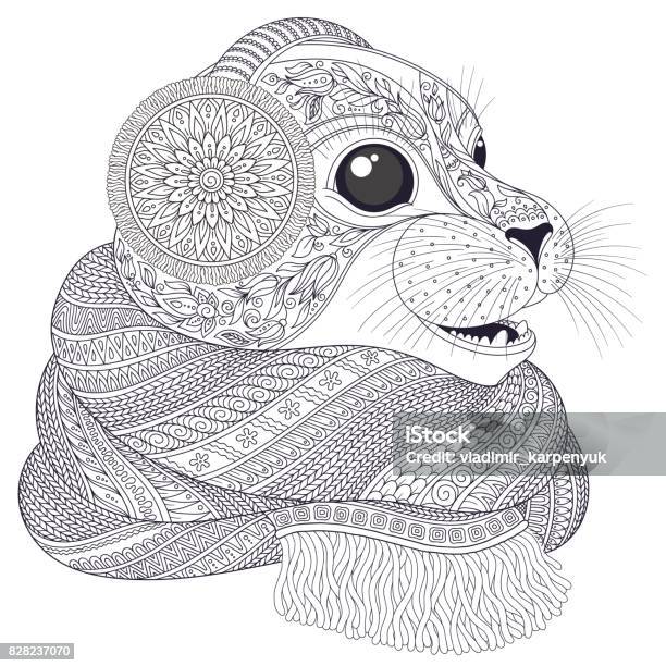 Hand Drawn Seal L In A Scarf Stock Illustration - Download Image Now - Abstract, Animal, Animal Wildlife