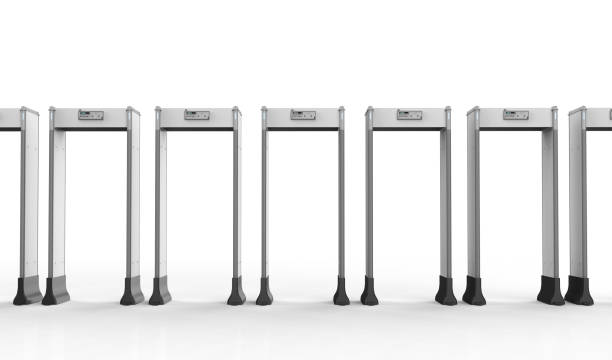 security gates in a row 3d rendering security gates or walk through detectors on white background metal detector security stock pictures, royalty-free photos & images
