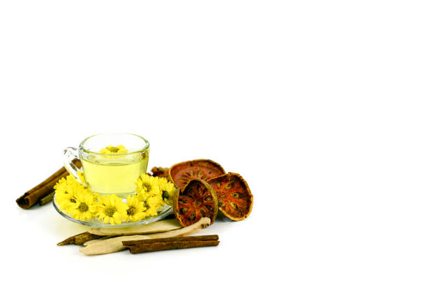 Chrysanthemum Tea with Chinese Herbal Medicine on White Background.