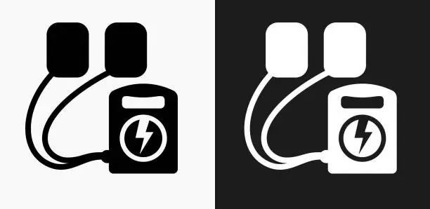 Vector illustration of Defibrillator Icon on Black and White Vector Backgrounds