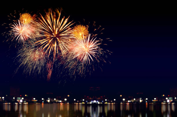 istock Colorful fireworks celebration and the twilight sky background. 828305882