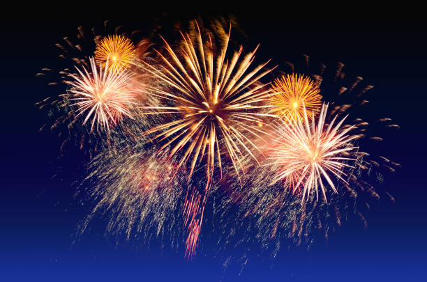 istock Colorful fireworks celebration and the twilight sky background. 828313750