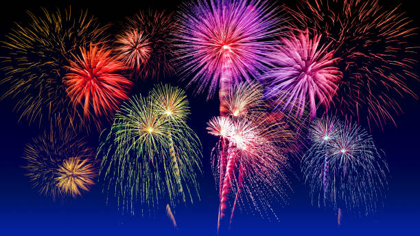 istock Colorful fireworks celebration and the twilight sky background. 828313754