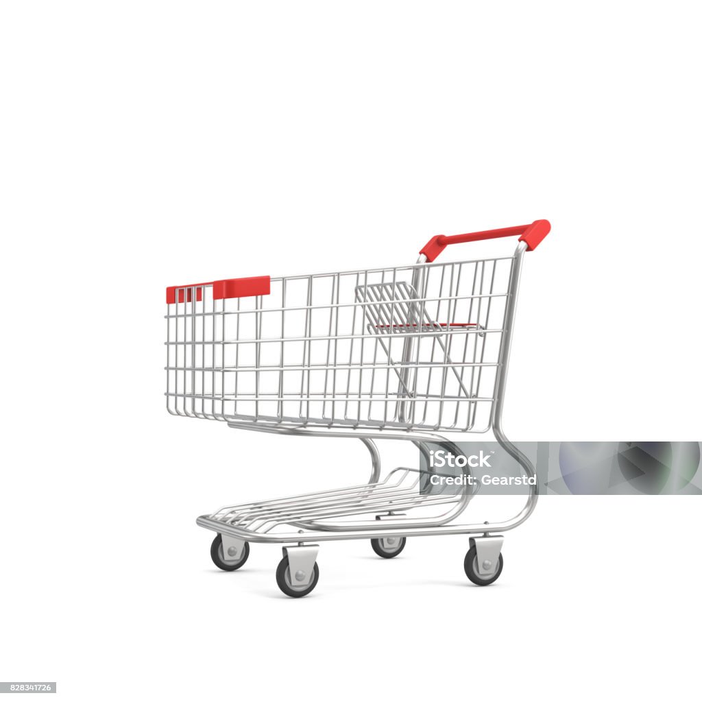 rendu 3D d’un panier d’achat avec une poignée rouge isolé sur fond blanc - Photo de Supermarché libre de droits