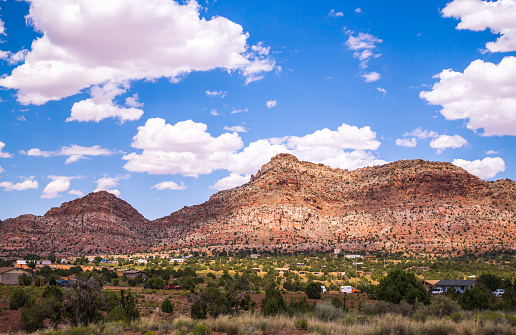 countryside in Arizona. Navajo village at the foot of the mountain