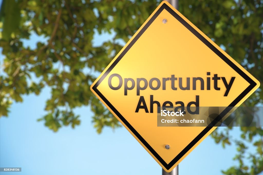 Possbile Opportunities Ahead. Road sign theme concepts - Opportunities. Opportunity Stock Photo