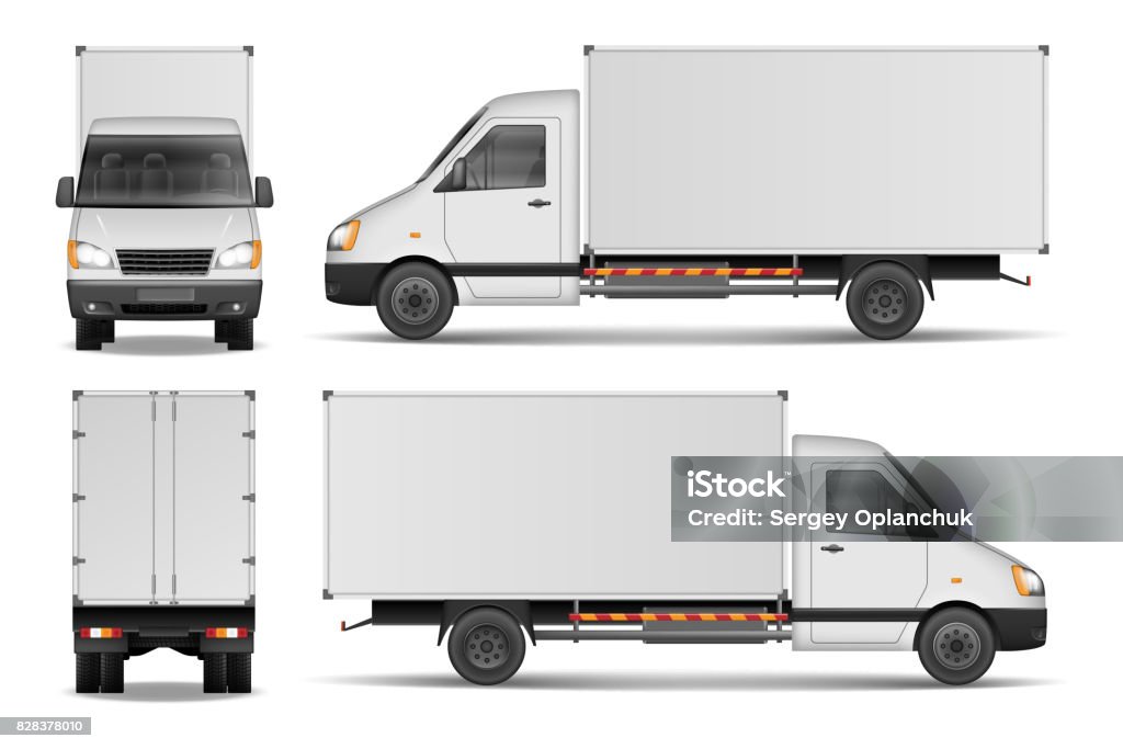 Cargo van isolated on white. City commercial delivery truck template. White vehicle mockup. vector illustration Cargo van isolated on white. City commercial delivery truck template. White vehicle mockup. vector illustration EPS 10 Truck stock vector