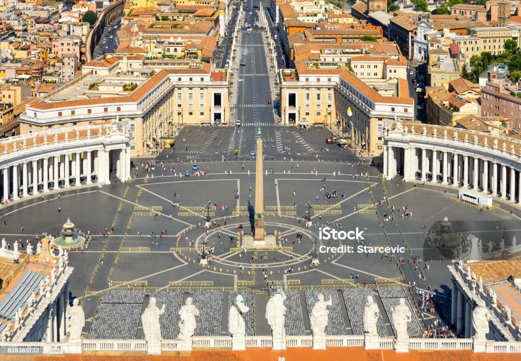 Aerial view of St. Peters Square in The Vatican Aerial View Stock Photo