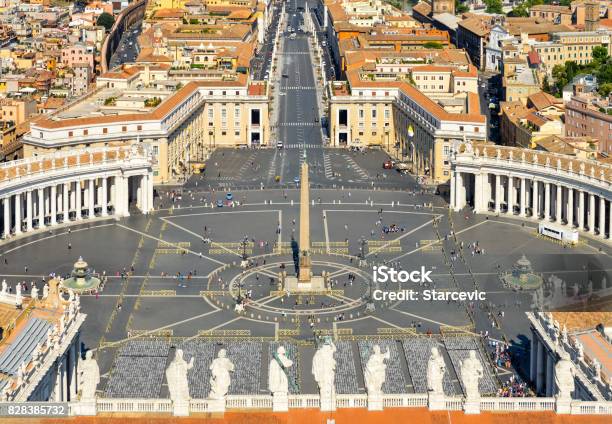 Aerial View Of St Peters Square In The Vatican Stock Photo - Download Image Now - Aerial View, Architecture, Basilica