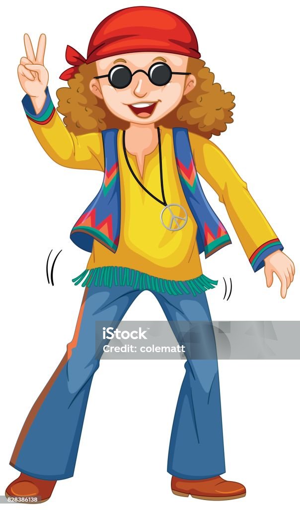 Happy Man In Hippie Clothes Stock Illustration - Download Image Now - Hippie,  Men, Illustration - iStock
