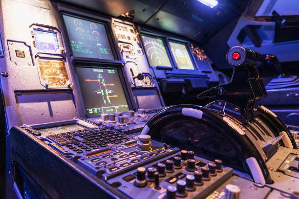 istock Engine lever in the cockpit of an airliner 828399710