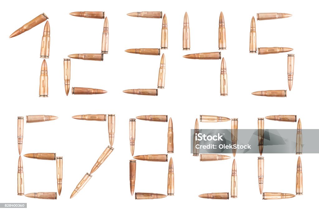 Bullets Andnumber Numerals Set With Old Bullets For Assault Rifle On White Background ...
