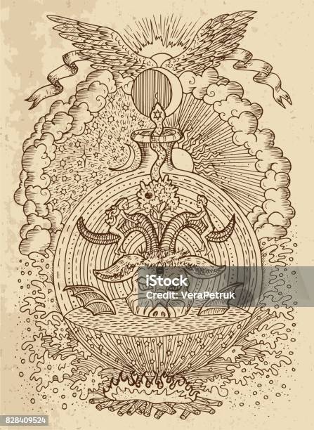 Religious Symbols Hell And Paradise On Texture Stock Illustration - Download Image Now - Eve - Biblical Figure, Adam - Biblical Figure, Alchemy