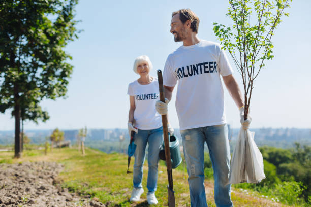 istock Admirable bright people determined planting some trees 828420374