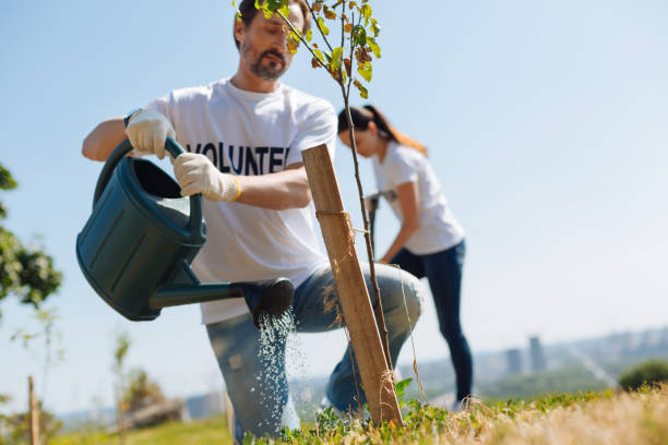 istock Motivated hardworking man restoring environmental balance 828420754