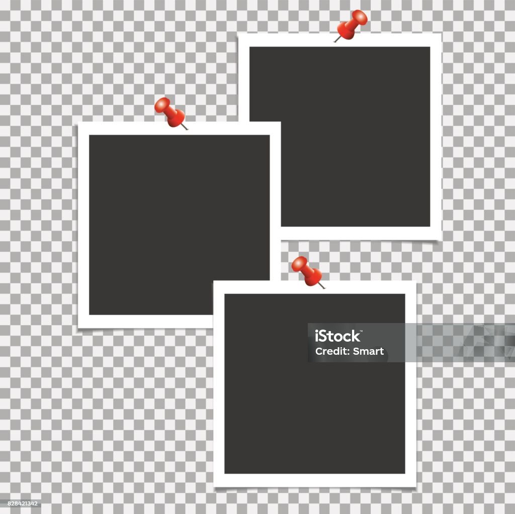 Pinpoint Picframe Vector Photo Frame With Pin On Grey Background Vector Illustration Stock ...