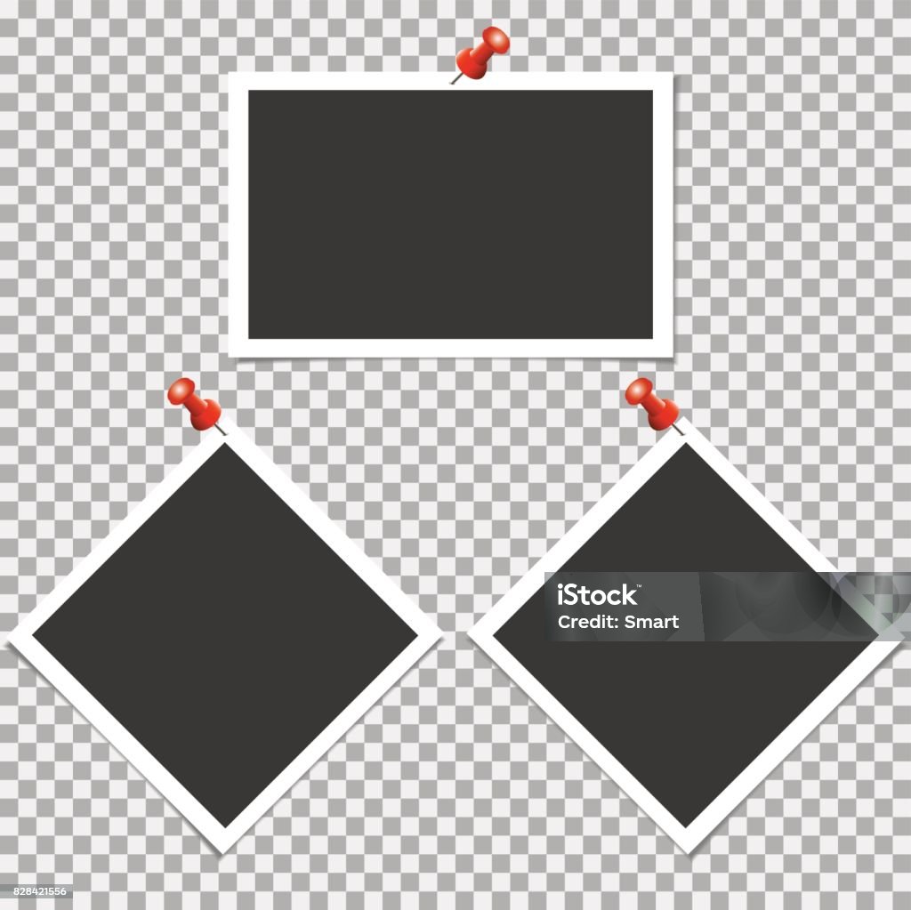 Pinpoint Picframe Vector Photo Frame With Pin On Grey Background Vector Illustration Stock ...