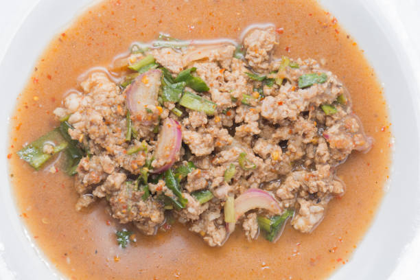 istock Spicy minced pork salad on plate 828433178