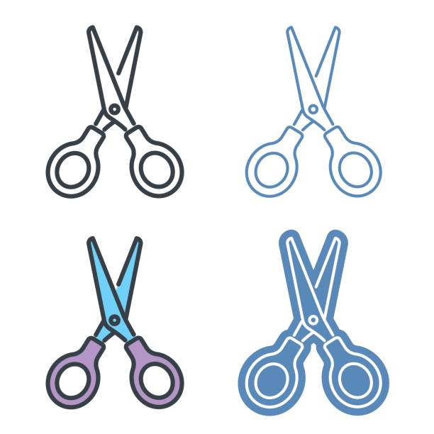 Scissors vector outline icon set. Scissors vector outline icon set. Office supply line symbols and pictograms. Vector thin contour infographic elements. Illustrations for web design, presentations, networks. scissors stock illustrations