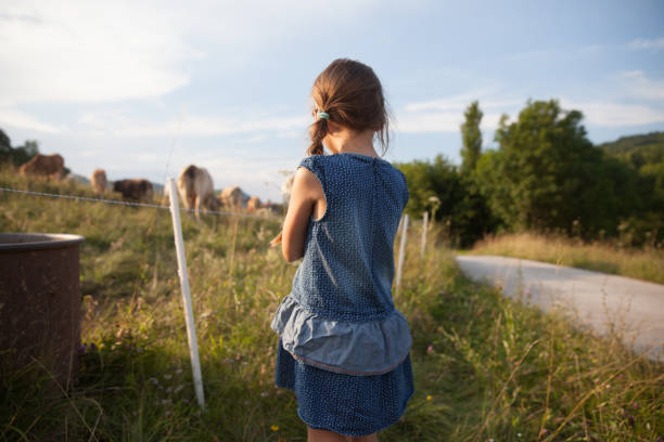 istock Girl Observing Cattle On Mountain Pasture 828452702