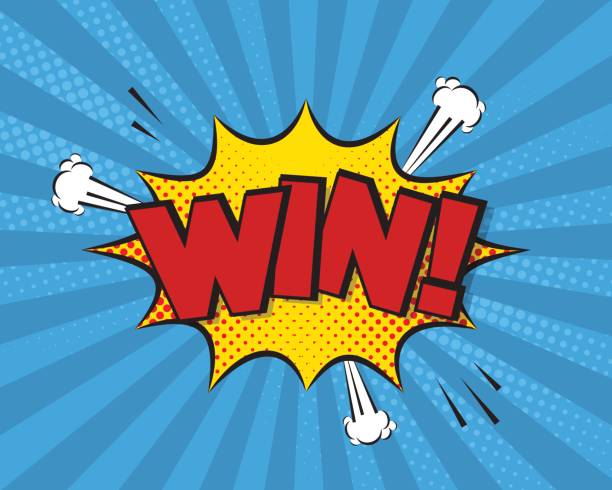 Win comic pop art background, vector illustration. Winner poster concept, halftone background, funny explosion, graphic elements, text. quotes about winning stock illustrations