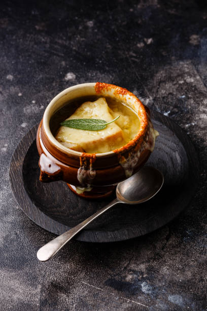 istock French Onion soup with dried bread and cheese in bowl 828465202