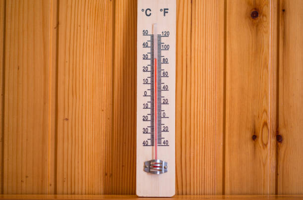 istock Wooden thermometer on a wooden background 828465384