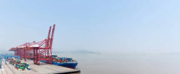 container terminal panorama, the deep-water harbors of ningbo, China