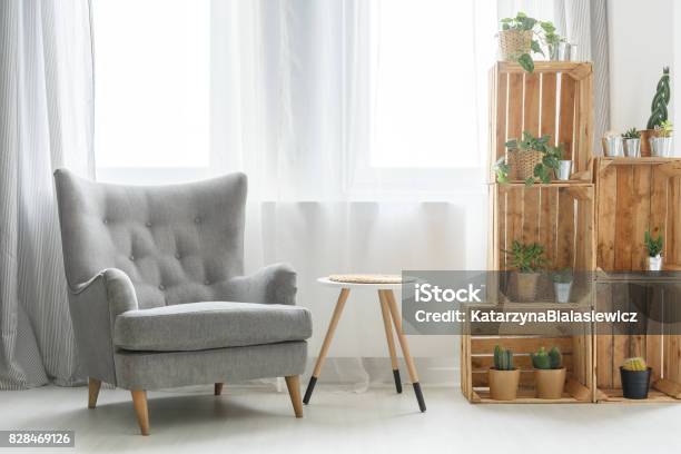 Shelf Made Of Wooden Boxes Stock Photo - Download Image Now - Ethereal, Living Room, Abstract