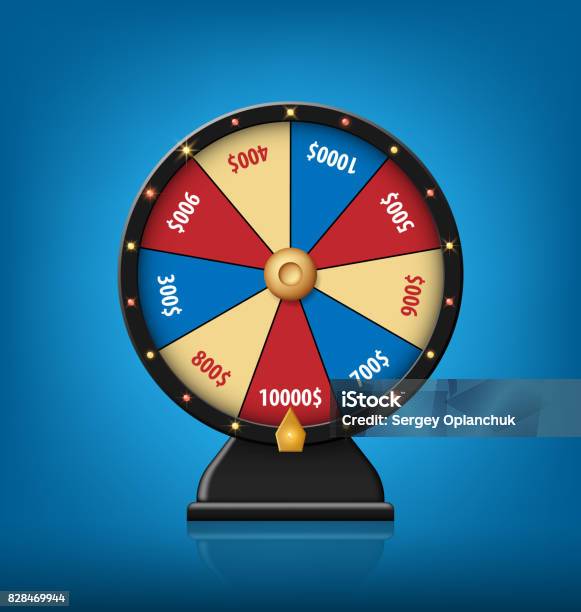 Color Lucky Wheel Template Realistic Wheel Of Fortune Isolated On Blue Background Vector Illustration Stock Illustration - Download Image Now