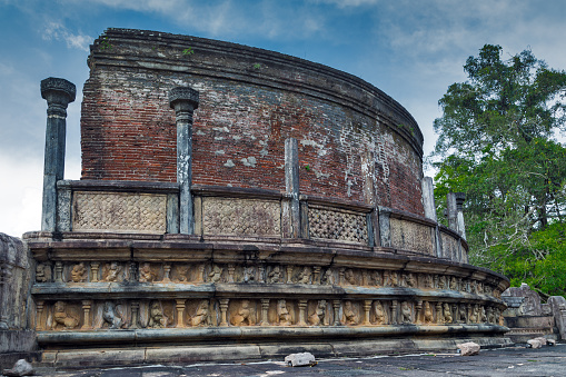 Ancient ruins exterior in Polonnaruwa city Polonnaruwa Vatadage temple - medieval capital of Ceylon, UNESCO, Sri Lanka