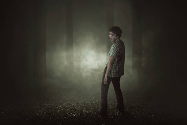 istock Creepy asian zombie man looking back 828472664
