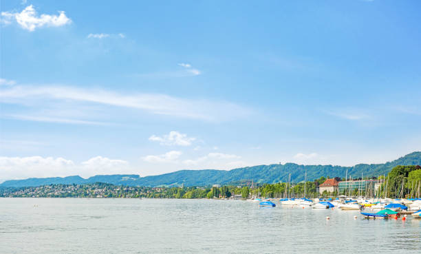 panorama du lac de zurich - helvetia photos et images de collection