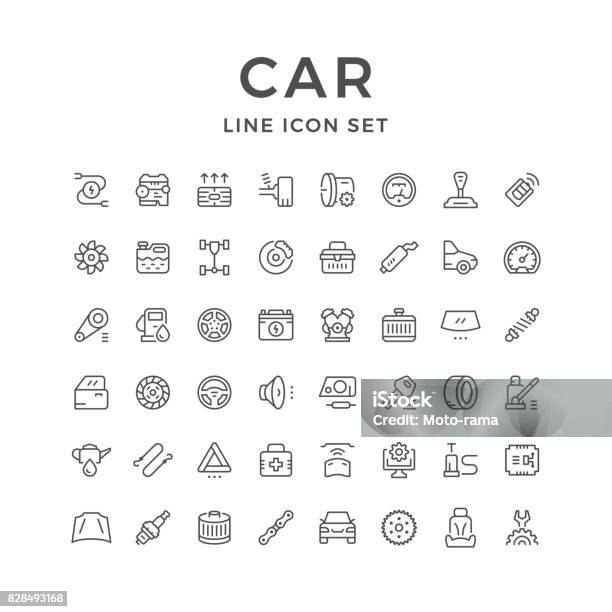 Set Of Car Related Line Icons Stock Illustration - Download Image Now - Icon Symbol, Car, Spare Part