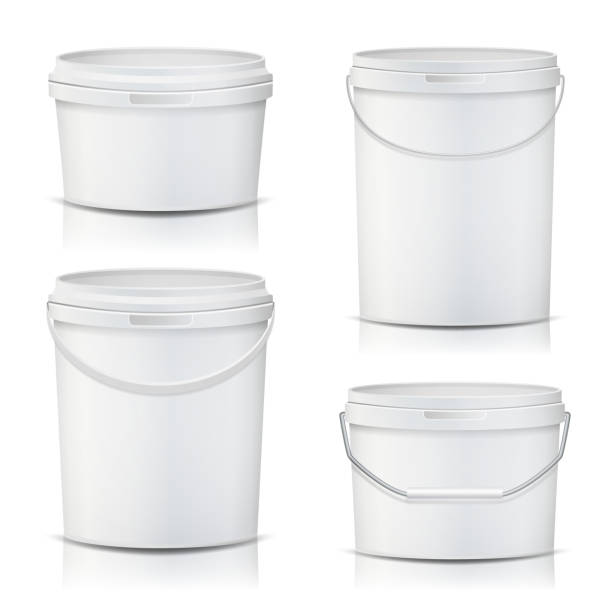 istock White Bucket Set Container Mock Up Vector. Product Packaging For Adhesives, Sealants, Primers, Putty. With Lid And Handle. Realistic Illustration 828493842