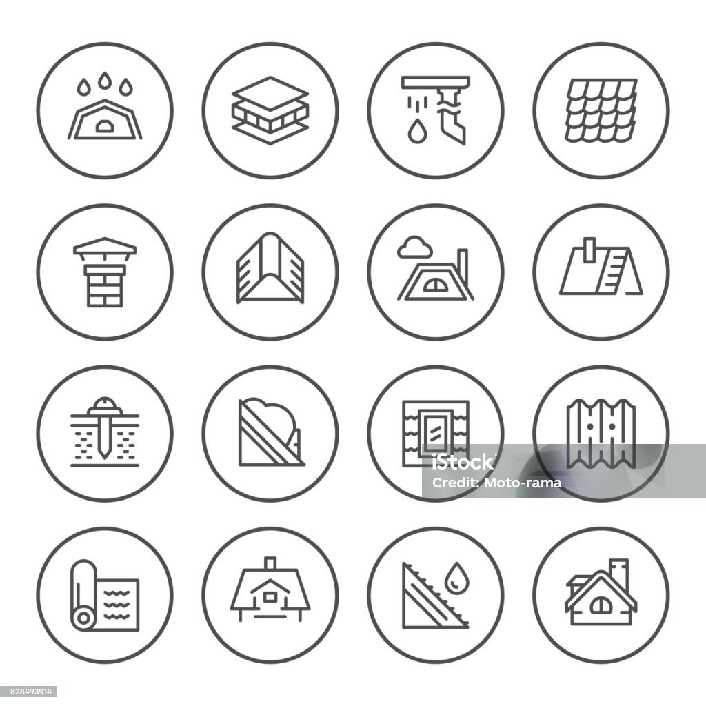 Set round line icons of roof Set round line icons of roof isolated on white. Vector illustration Icon Symbol stock vector