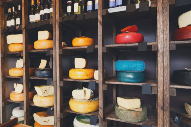 istock Cheese shop shelves, large assortment 828498178