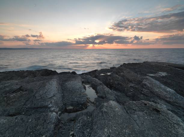 istock long exposure landscape shot on sea with rocks 828498410