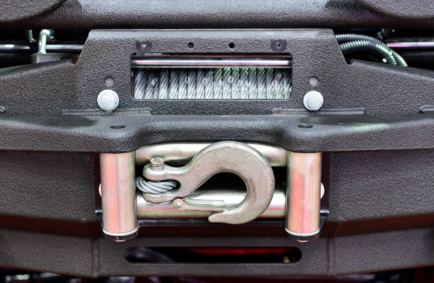 car winch. Detail photo of the car winch. winch cable stock pictures, royalty-free photos & images