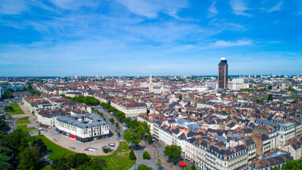 Aerial view on Nantes Feydeau district An aerial photography of Feydeau in Nantes city center, France nantes stock pictures, royalty-free photos & images