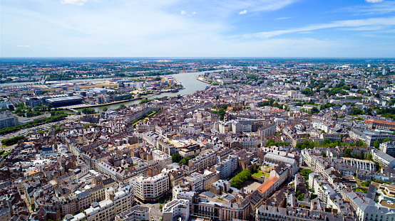 An aerial view on Nantes city in Loire Atlantique, France