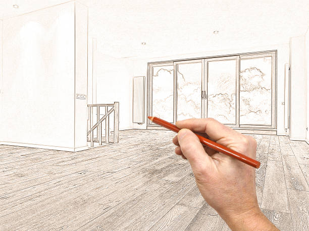istock Drawing and planned renovation of a modern interior 828504036