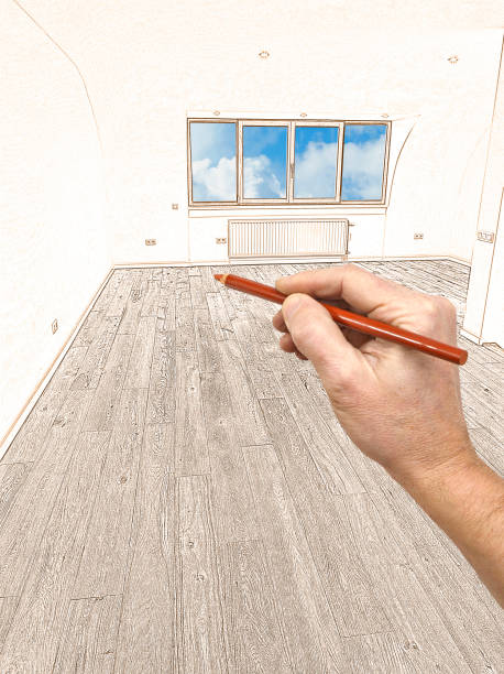 istock Drawing and planned renovation of a modern interior 828504296